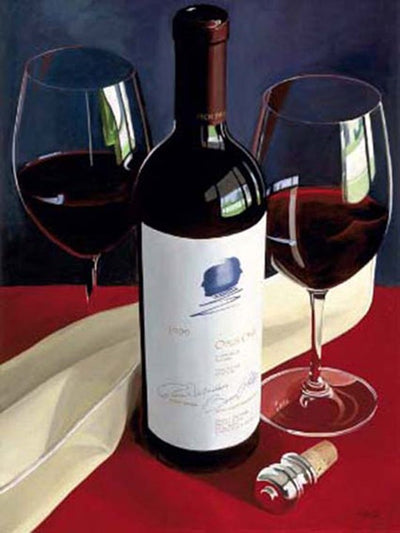 Opus One wine bottle, pair with 2 wine glasses.- Opus One by Thomas Stitlz