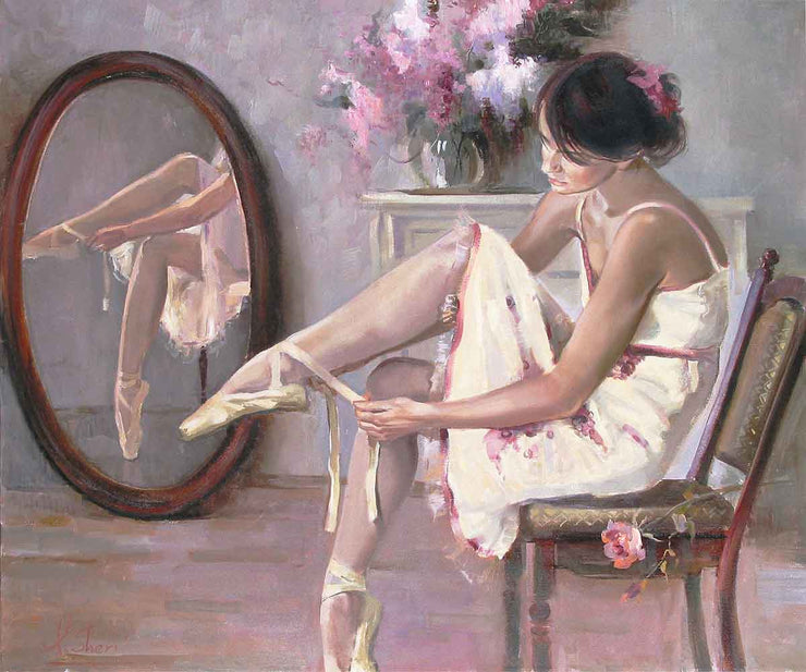 En Pointe - A ballerina getting ready for her performance by Irene Sheri