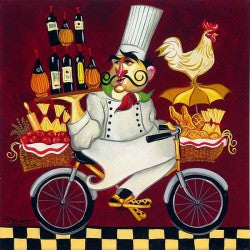 Tim's Cuisine Series, the whimsical Chef on a bicycle doing a balancing act.