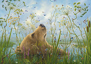 Whole World By Robert Bissell -Brown bear flowing in the water.