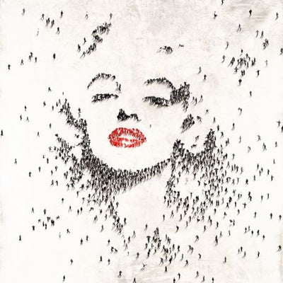 Miniature images of people forming a Marilyn Monroe facial form.