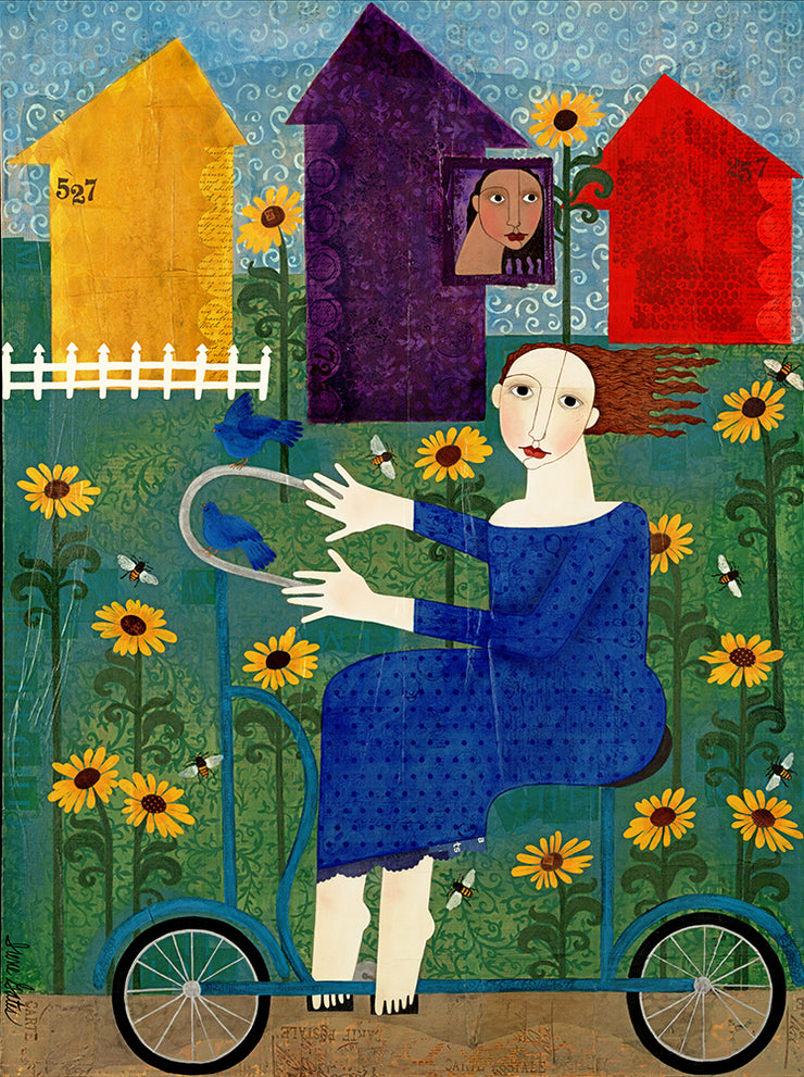 Woman riding her bicycle.