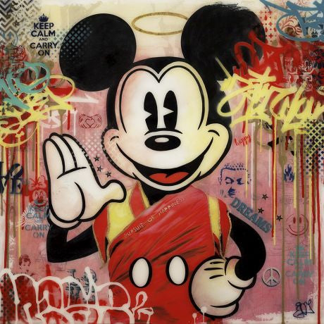Disney's icon character Mickey Mouse waving his hand.