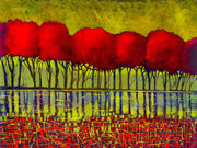 Autumn Jewels -The reflection of the red trees lined up along the water 