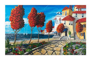 European - beachfront view from the floral landscape paths.