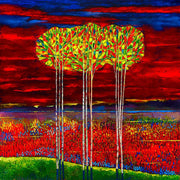 Three colorful mosaic leave trees standing together.