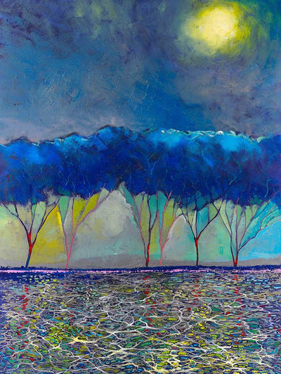 Grove of blue leave trees under the moonlight