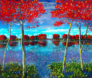 auburn tree top reflect at the waters edge