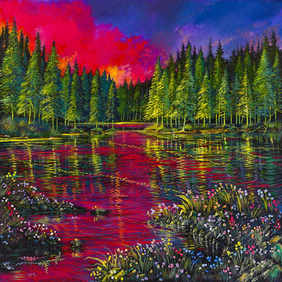 Auburn clouds reflect on the water edge