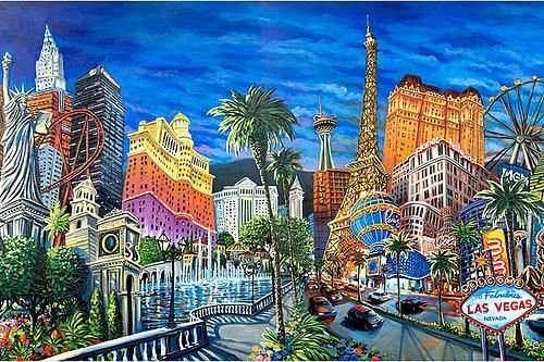 The best of Las Vegas, it's icons - the Welcome Sign, Eiffel Tower, Fountains of Bellagio, Stratosphere Tower.