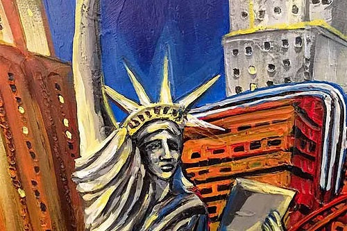 The best of Las Vegas, it's icons - the Welcome Sign, Eiffel Tower, Fountains of Bellagio, Stratosphere Tower. Closeup 3