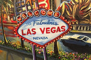 The best of Las Vegas, it's icons - the Welcome Sign, Eiffel Tower, Fountains of Bellagio, Stratosphere Tower. Closeup 4