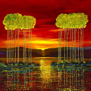Autumn sunset illuminate the tree tops