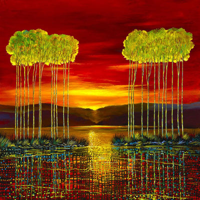 Autumn sunset illuminate the tree tops