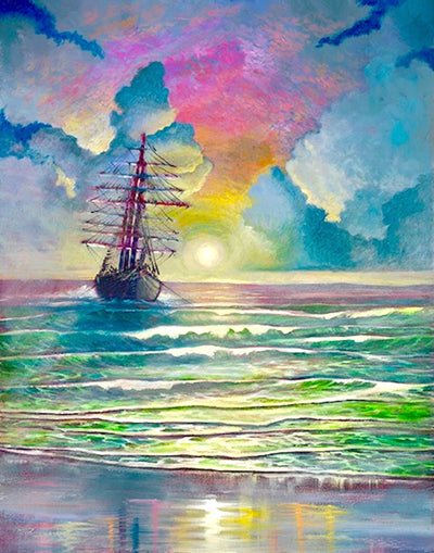 Rocking gently in the surf of dramatically soothing colors,