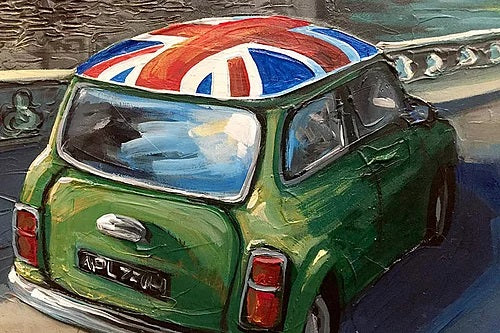 Car with Europe flad on top - closeup 